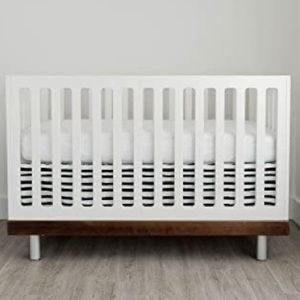 NWT LITTLE UNICORN Crib Skirt Percale in Ink Stripe